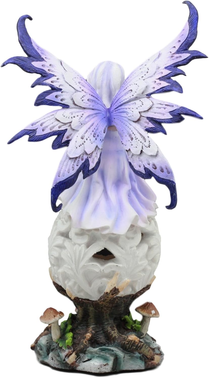 Ebros Beautiful Goddess Amethyst Fairy Sitting On LED Filigree Orb Ball Statue Lavender Fairy Night Light Multi Color LED Collector Sculpture
