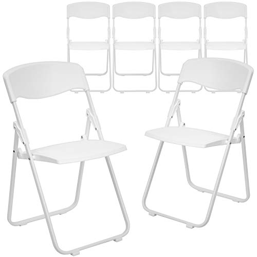 Flash Furniture HERCULES Series 500 lb. Capacity Heavy Duty White Plastic Folding Chair with Built-in Ganging Brackets
