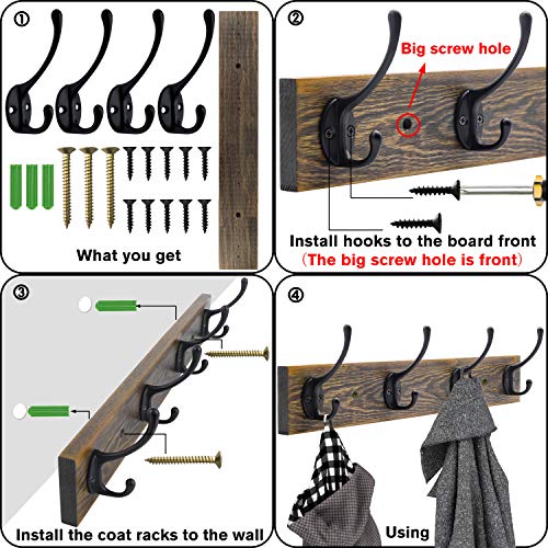 IBosins Wall Mounted Coat Rack, 31-2/5'' Long, Entryway Hanging Coat Rack, Metal Wood Coat Rack with 8 Black Rustic Tri-Hooks Rail for Coat, Bag, Towel, Key, Hat, Umbrella