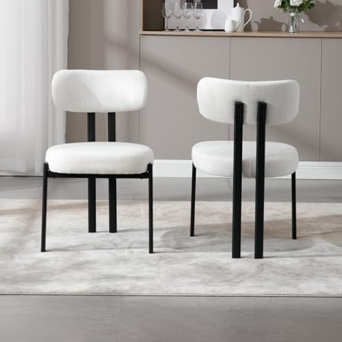LukeAlon Chenille Dining Chairs Set of 4, Modern Upholstered Armless Kitchen Chairs with Black Metal Legs Curved Back Dining Room Chairs Reception Chair for Living Room Office, Green
