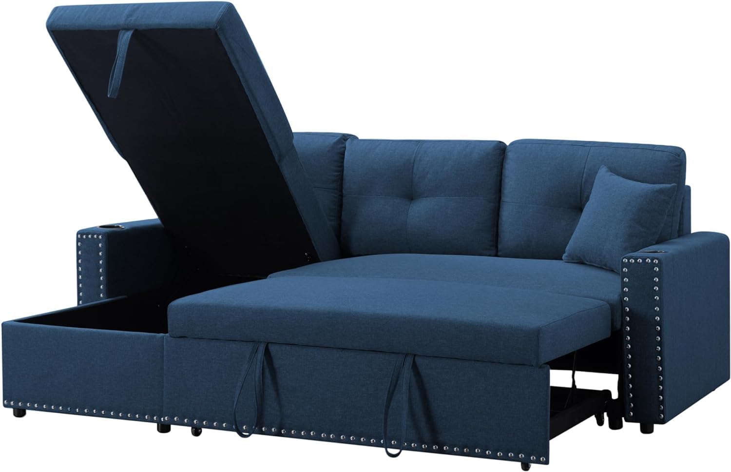 Upholstered Sofá Sleeper Living Room,Sectional Pull Storage Chaise Lounge,Pullout couch bed for Apartment,Office-Blue, Reversible Modular L-Shaped Sofa