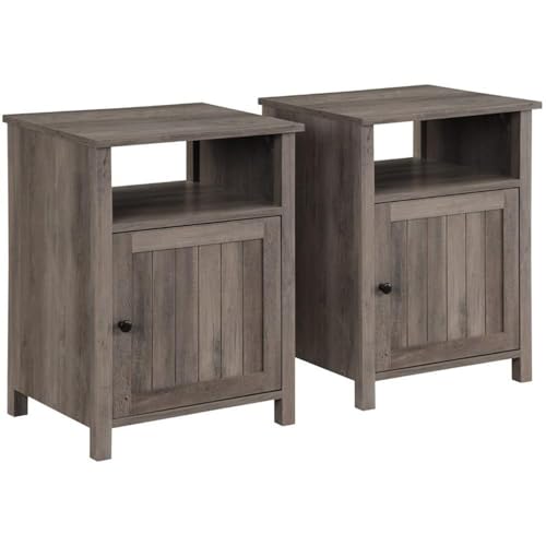 Walker Edison Warwick Classic 2-Piece Grooved Door Side Table Set, 2 Pack, Dark Walnut