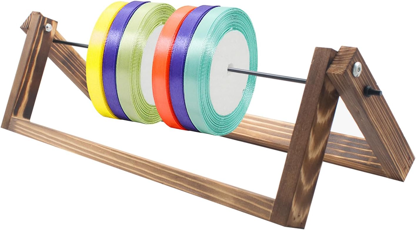 Wooden Ribbon Storage Rack Vintage Spool Holder Rotatable Ribbon Display Stand for Craft Room Ribbon Roll Holder Stand Organizer for Ribbon Sewing Ribbon Roll Dispenser Craft Gift Florist Wrapping