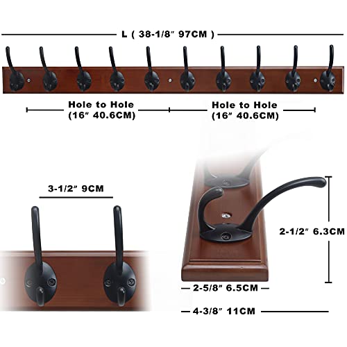 Dseap Coat Rack Wall Mounted: 10-Hooks, 38-1/4