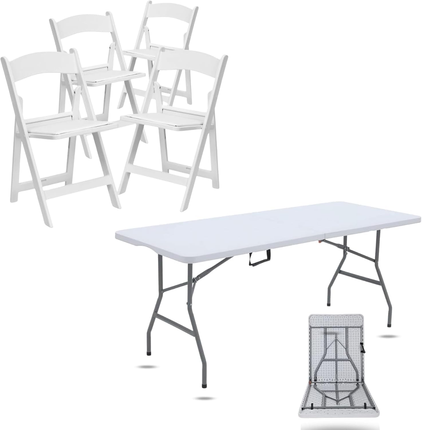 6 Foot Plastic Folding Table with Hercules Series Folding Chair - Pack of 4 | Comfortable Chairs | Lightweight Foldable Chair | Rectangular Patio Table & Chairs for Event, Wedding, Banquet & Parties
