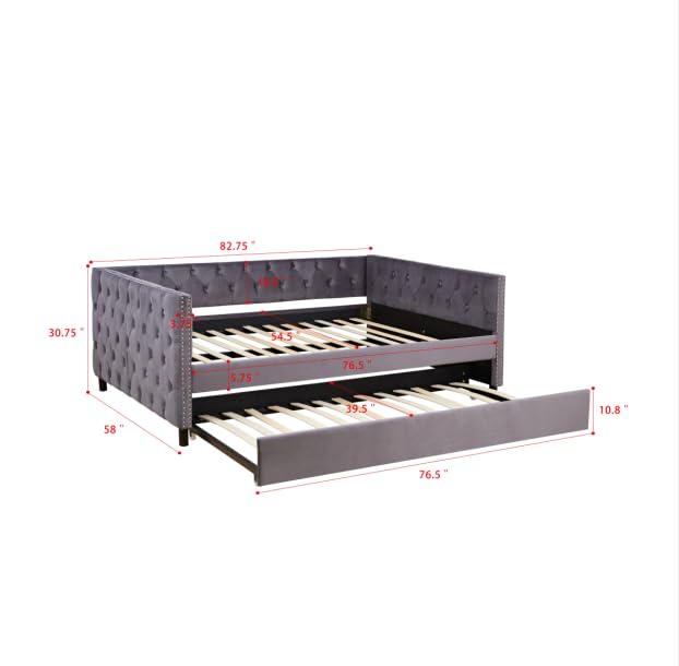 SOFTSEA Twin Size Daybed, Modern Velvet Upholstered Sofa Bed with Button Tufted and 2 Storage Drawers for Bedroom, Living Room, Guest Room, Beige