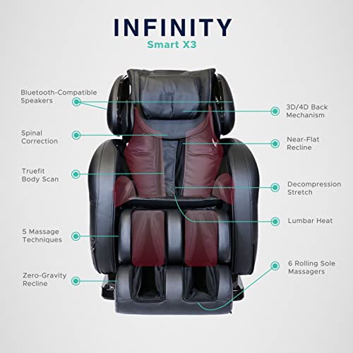 Infinity Smart Chair X3 3D/4D Massage Chair with S-Track Reclining, Spinal Decompression Stretch, Bluetooth Audio Compatibility, Lumbar Heat, Chromotherapy, and Reflexology Foot Rollers, (Black)