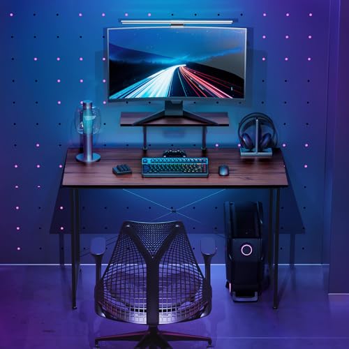 Magshion 47 Inch Computer Desk, Computer Desk with Shelves, Home Office Writing Desk, PC Table withe 2 - Tier, Black Metal Frame, Rustic Brown