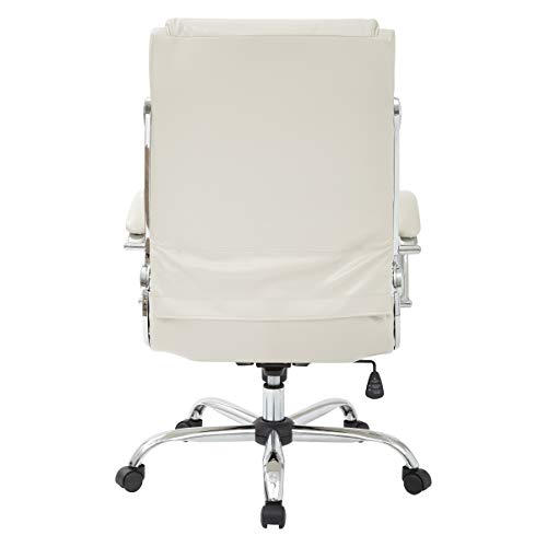 Office Star FL Series Faux Leather Adjustable Executive Office Chair with Padded Arms and Chrome Finish Accents, Cream