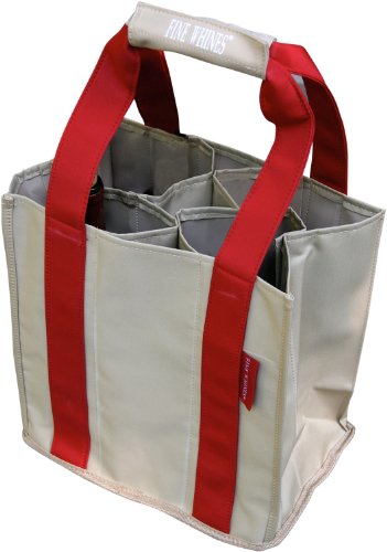 Fine Whines Party To Go Tote, Khaki with Red Trim