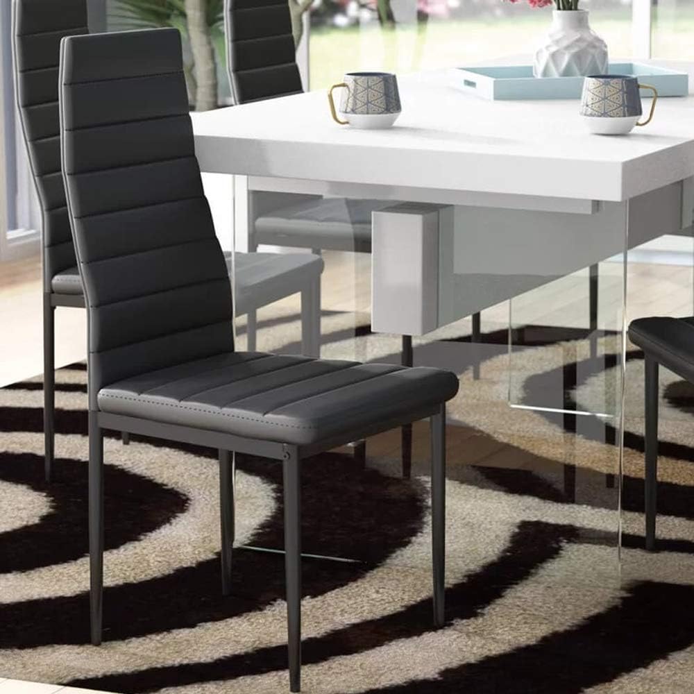 IDS Home Modern Faux Leather High Back Padded Seat Dining Chair with Metal legs for Kitchen Furniture, Living room, Meeting room, Restaurant (Single Chair) - Black