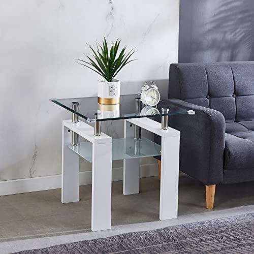 Glass Console Table, 2-Tier Rectangle Black Console Table with Storage Shelf, Black Entryway Table with Solid Wood Base, Rectangular Narrow Tables Sofa Table for Living Room Hallway Table