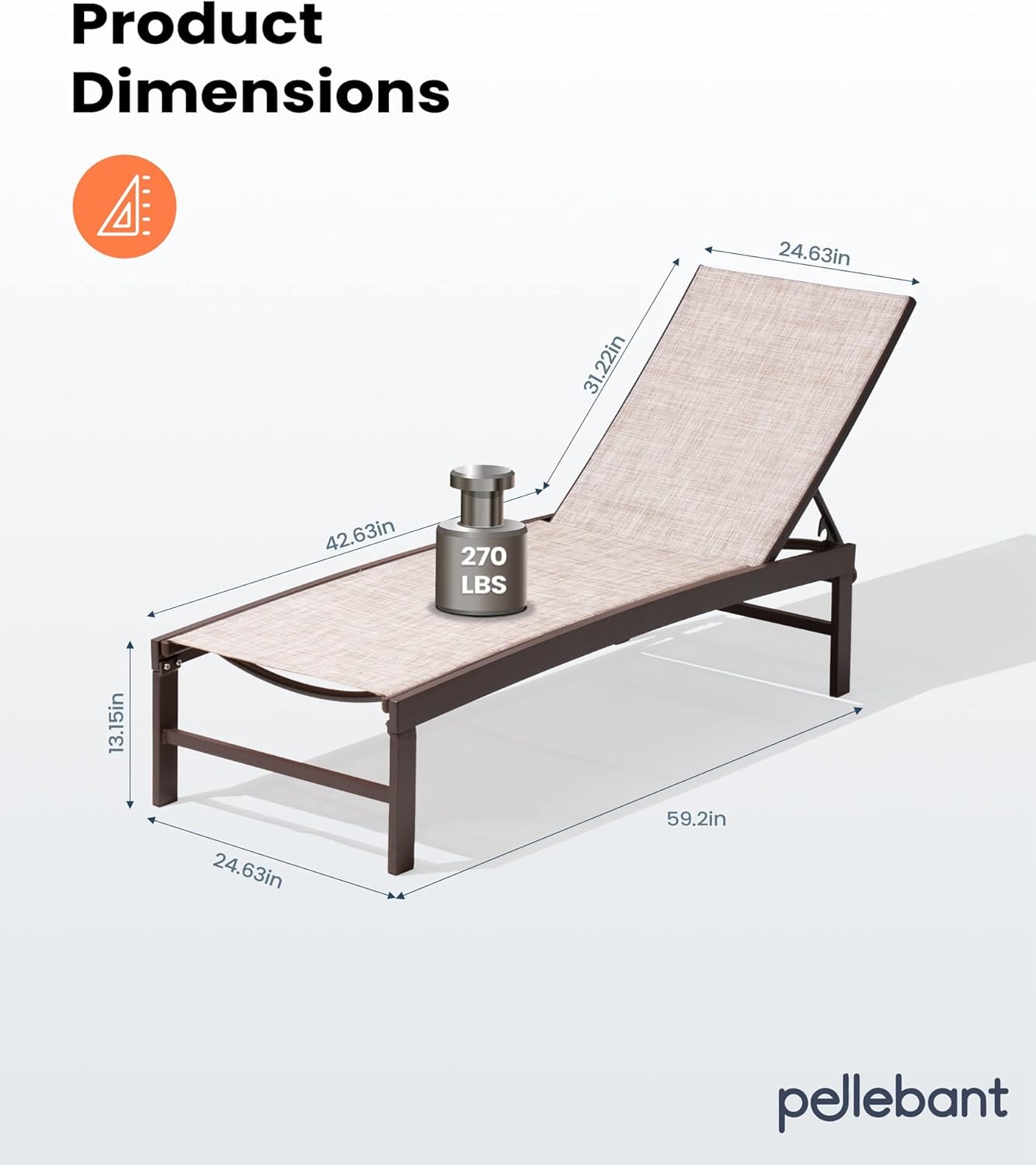 Pellebant Outdoor Lounge Chairs Set of 2, Patio Aluminum Chaise Lounge with Adjustable Backrest, Rustproof Pool Lounge Chairs for Pool Deck Sunbath(2pcs,Beige)