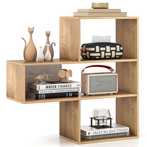 Tangkula 3 Cubes Bookcase, Irregular Open Bookcase, Freestanding Bookshelf Combination, Anti-Tipping Device, Home Display Storage Shelf for Living Room Study (Natural, 3-Cube, Concave)