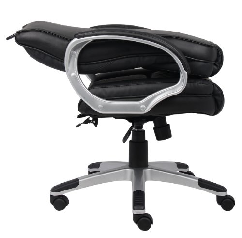 Boss Office Products High Back No Tools Required LeatherPlus Chair with Knee Tilt in Black