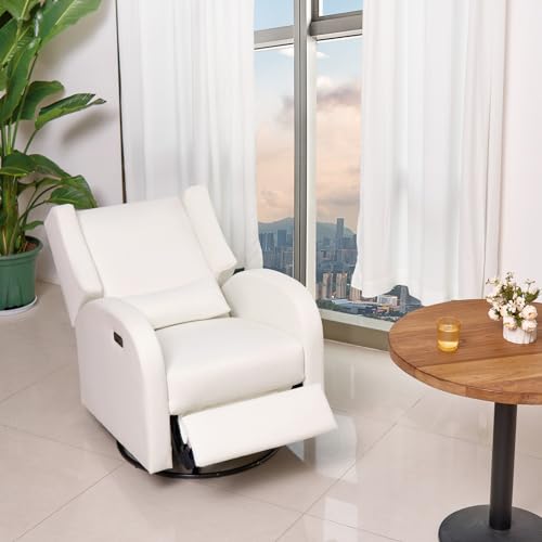 VEVOR Electronic Power Recliner and Swivel Glider, 250 lbs Weight Capacity Swivel Glider Recliner Chair with USB Port, Polyester Surface Swivel Rocker Recliner for Living Room, Bedroom, Off White