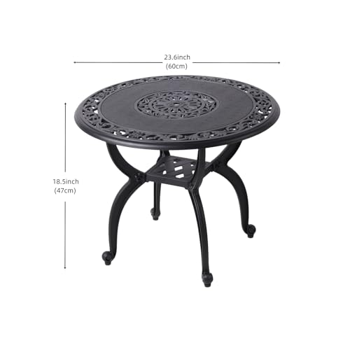 YKSY&YKSY Cast Aluminum Outdoor Side Table,Anti-Rust Outdoor End Table,Patio Coffee Bistro Table for Indoor,Garden,Porch,Balcony (60CM-ICE, Black)