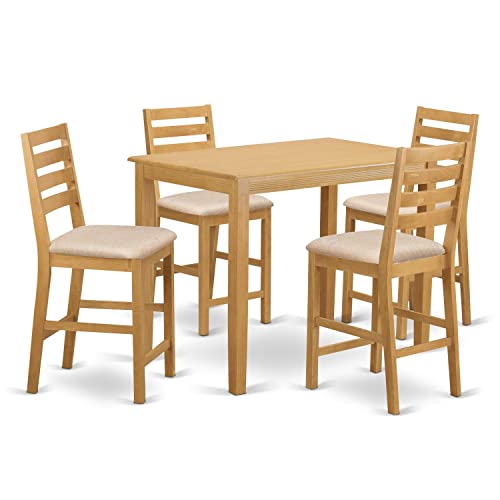 East West Furniture YACF3-OAK-C 3 Piece Counter Height Pub Set for Small Spaces Contains a Rectangle Kitchen Table and 2 Linen Fabric Dining Room Chairs, 30x48 Inch