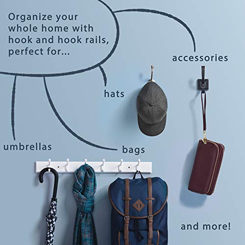 Liberty 129849 18-Inch Coat and Hat Hook Rail/Rack with 4 Heavy Duty Hooks, White and Satin Nickel