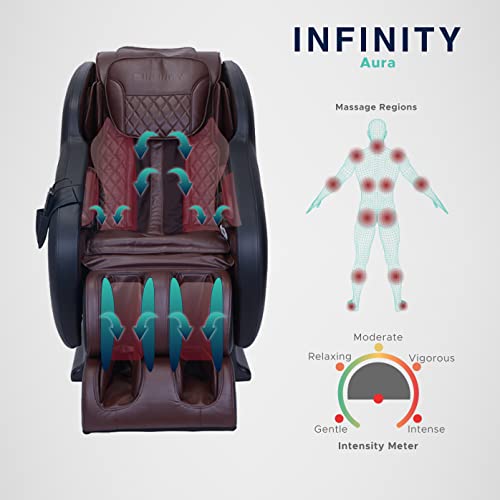 Infinity Aura Full Body Zero Gravity Massage Chair Air Compression, Space Saving Technology, Lumbar Heat, and Decompression Stretch Black with Brown