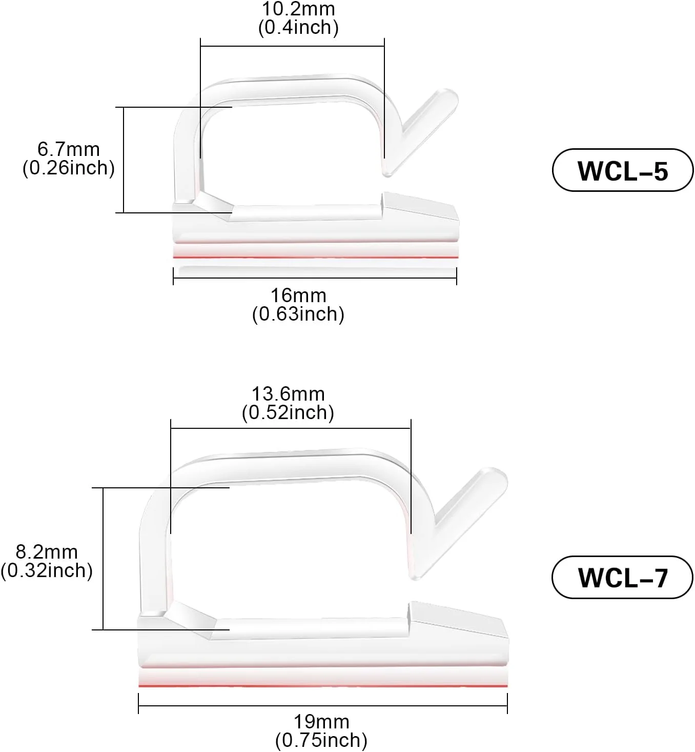 Superior Hub 60 PCS 3/4” Adhesive Cable Wire Clips Clear, Cable Staples Outdoor Cable Management Wire Organizer Cord Holder for Under Desk, Car, Wall, TV PC Ethernet Cable WCL7-clear-60p