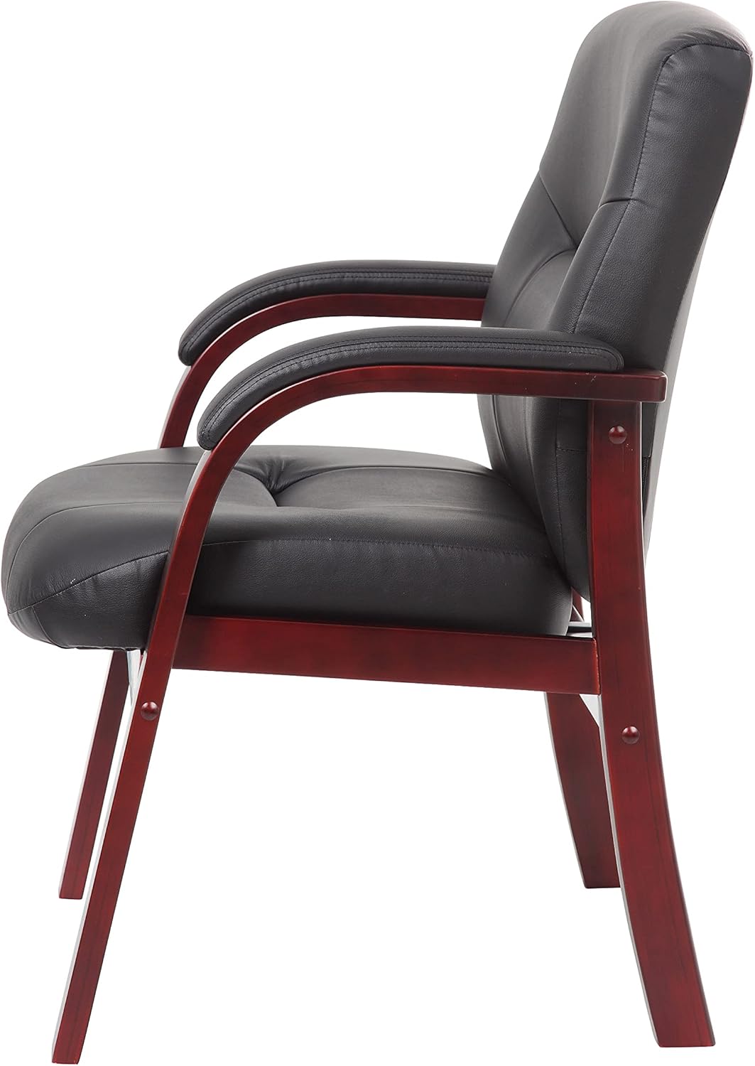 Boss Office Products Executive Leather Guest Chair with Mahgany Finish in Black