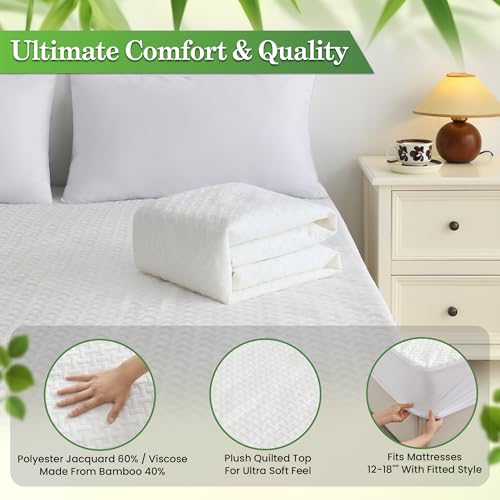 Ergo Queen Size Mattress Protector, Waterpoof Mattress Protector, Breathable Mattress Cover, Cooling Mattress Pad, Rayon made from Bamboo Mattress Protector, Fitted Sheet Style 6