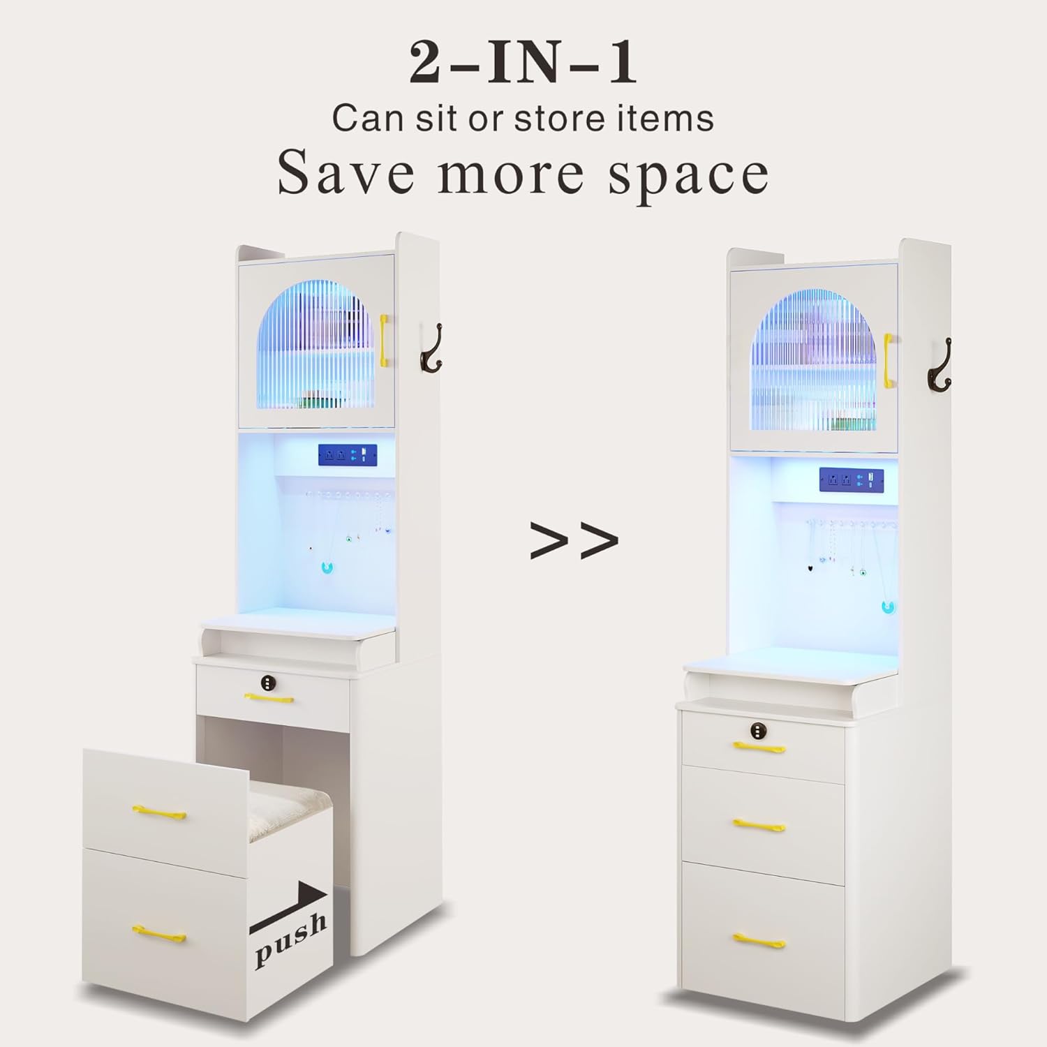 Makeup Vanity Desk with Mirror & Lights: Vanity Table with Charging Station for Bedroom, Large Storage Vanity Set with Lock Drawers & Human Sensor LED Lights Brightness Adjustable (White)