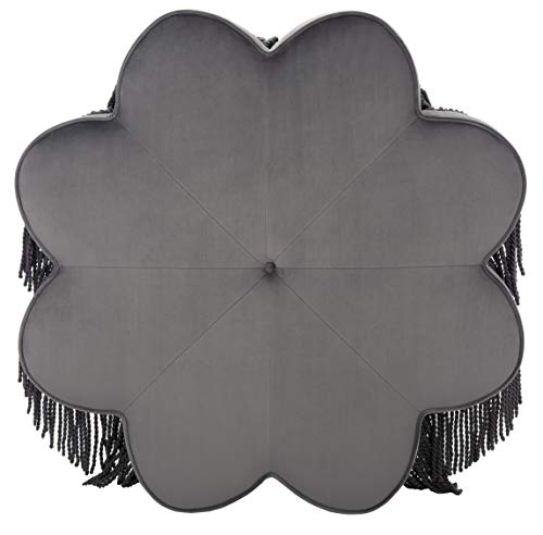 Safavieh Home Tanith Dark Grey Velvet Flower Ottoman
