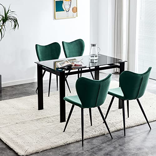 Dining Kitchen Velvet Cushion Seat, Upholstered Back and Metal Legs, Velvet Dining Chairs Set of 2, Modern Mid Century Living Room Side Chairs, Dark Green/Gray