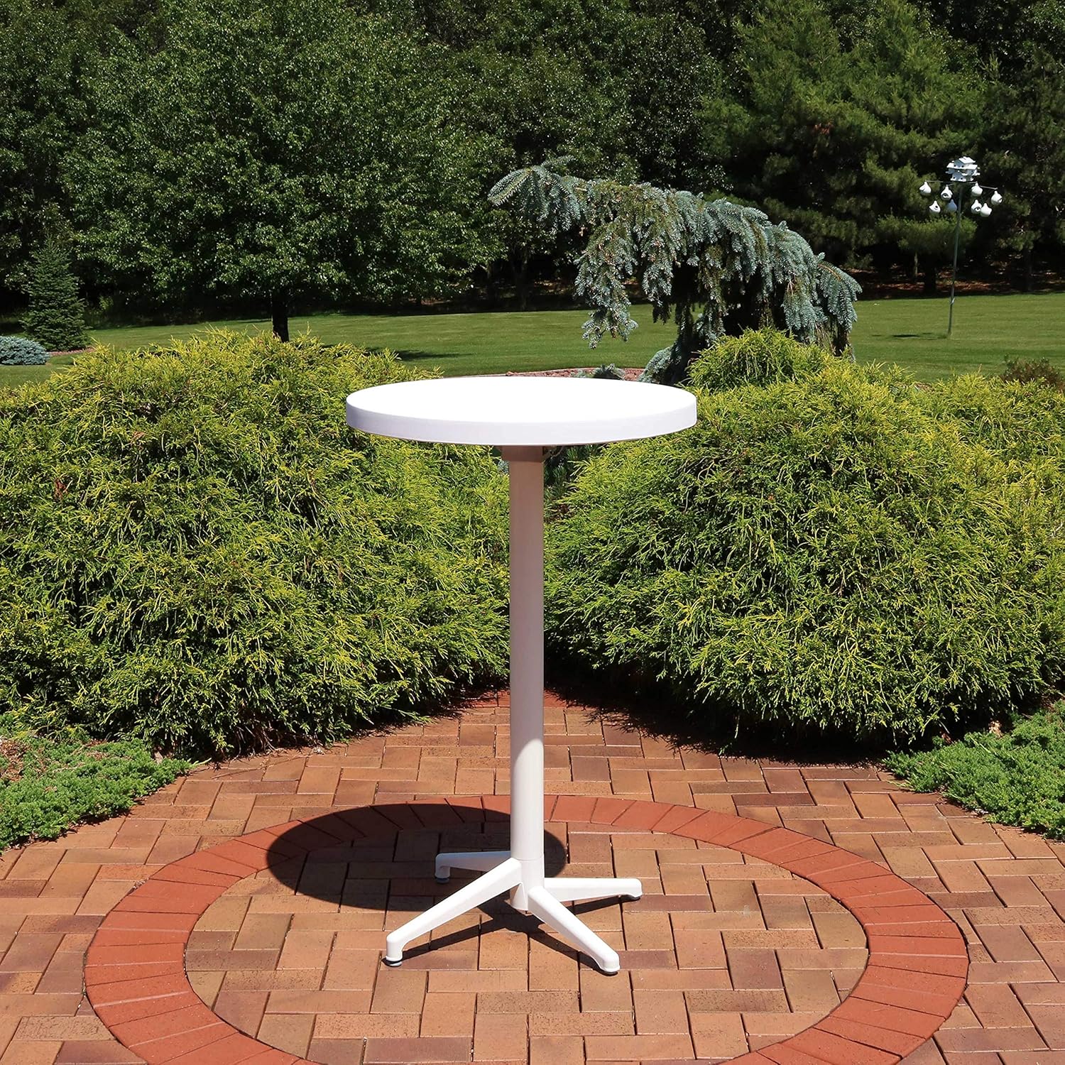 Sunnydaze 28-Inch Round All-Weather Plastic Patio Bar Pub Table - Foldable Design - Commercial Grade - White