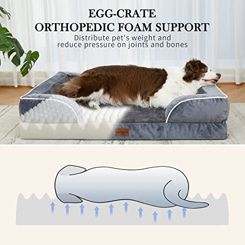 Cooling Dog Bed Memory Foam, Jumbo Dog Bed for Extra Large Dogs, Orthopedic Jumbo Breed Dog Bed, Waterproof Dog Bed with Bolster & Removable Cover(Jumbo,Khaki Brown)