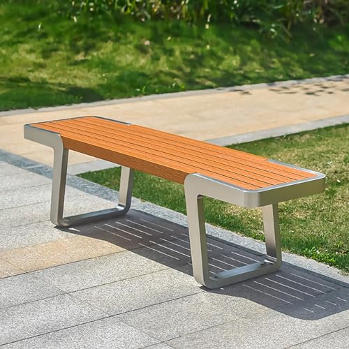 Outdoor Patio Garden Bench, Park Bench 63in, All in One Outdoor Bench Stainless Steel Frame Plastic Wood Seat, Load-bearing Capacity 660lbs, for Park, Garden, Patio, Outdoor,(Brown)