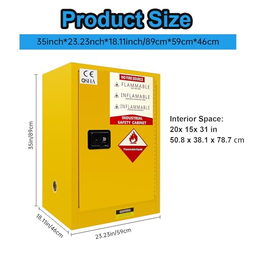 Flammable Storage Cabinet, Galvanized Steel Safety Cabinet with Adjustable Shelf &Locks for Commercial Industrial and Home Use, Yellow(18.11