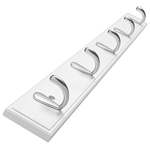 Coat Rack Wall Mount Coat Hanger Wall Heavy Duty with 5 Hooks Rail 100% Natural Bamboo Hook Rack Board Clothes Jacket Hanger Coat Rack for Wall Bedroom Entryway(White)