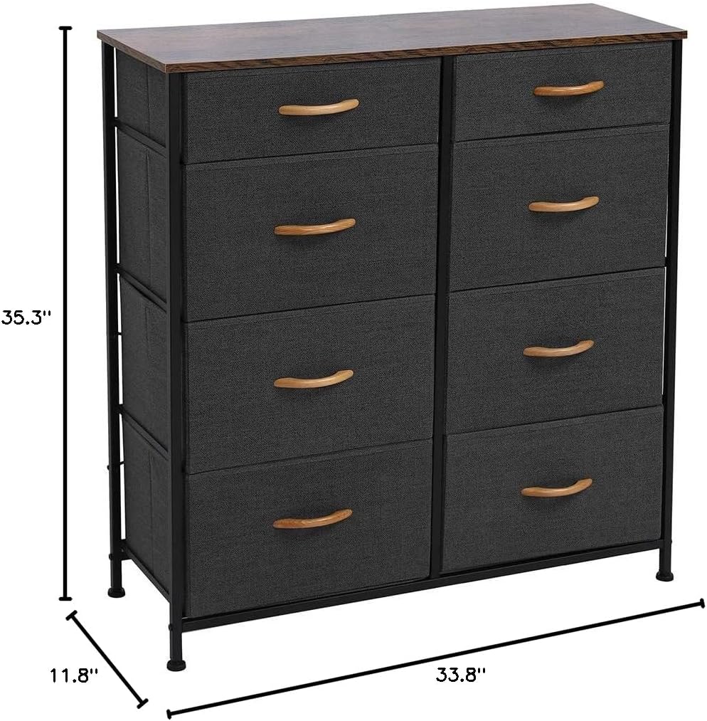 Fabric Dresser for Bedroom, Tall Dresser with 8 Drawers, Storage Tower with Fabric Bins, Double Dresser, Chest of Drawers for Closet, Living Room, Hallway, Children's Room