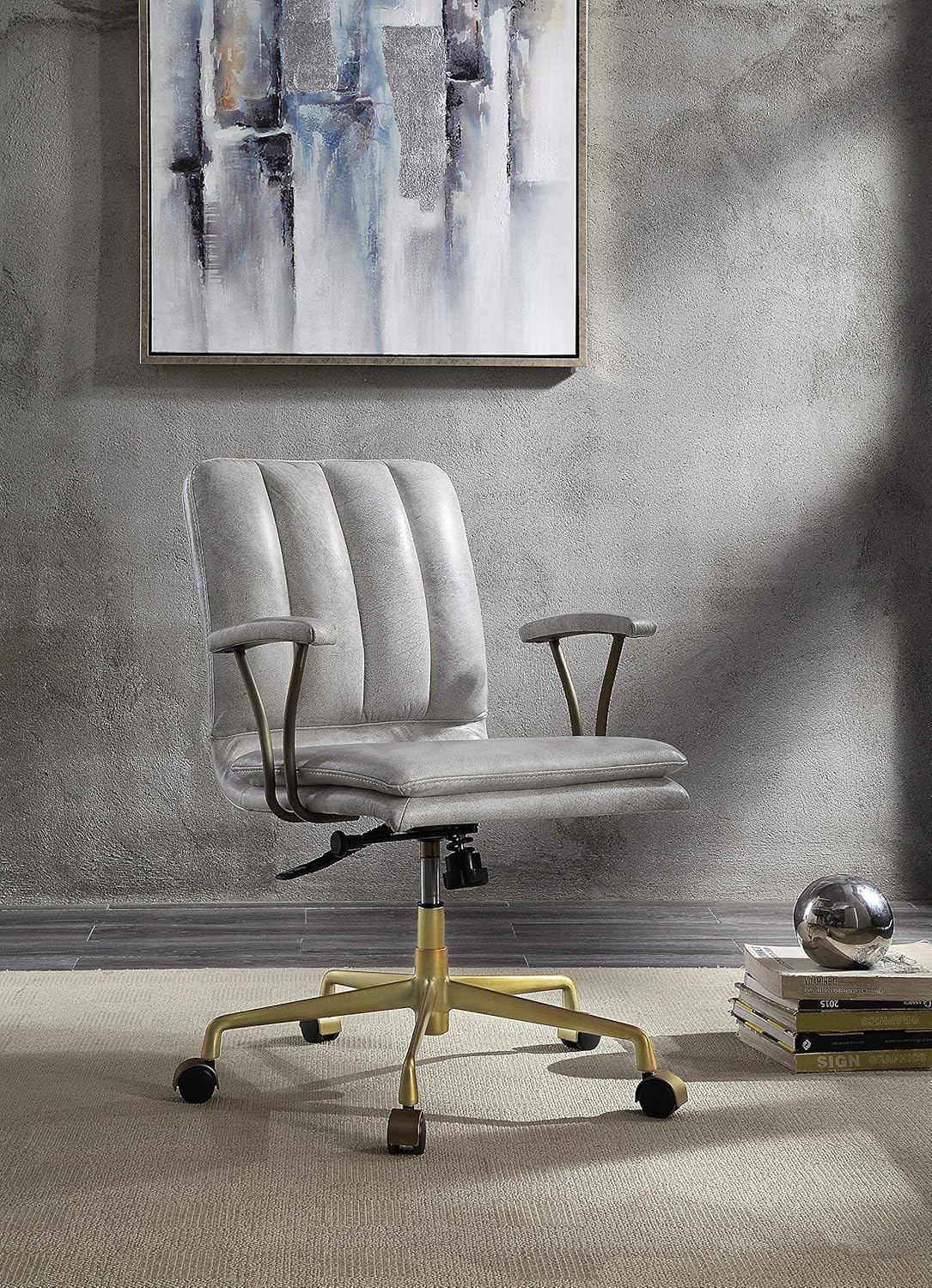 Acme Damir Office Chair in Vintage White Top Grain Leather and Chrome