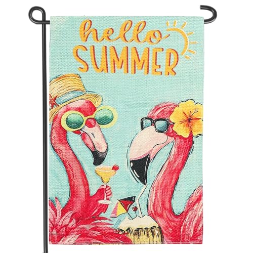 Summer Flamingo Garden Flag 12x18 Inch Double Sided Tropical Leaves Beach Holiday Outside Decorations(B)