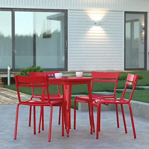 EMMA + OLIVER Rennes Armless Stacking Dining Chair - Indoor/Outdoor 4-Slat Chair with Powder Coated Frame - Set of 4 - Black