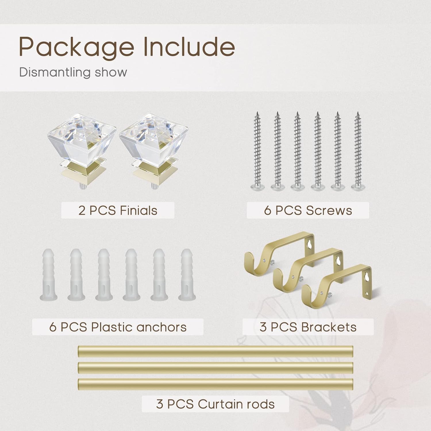 3/4 inch Single Window Curtain Rod with Diamond Acrylic Finial,66-120 inch,Champagne Gold