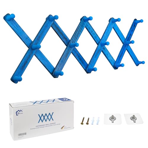 Wooden Accordion Wall Hanger Expandable Coat Rack Wall Mount Expanding Hat Rack for Wall Hanging Coat Hat Bag Jacket Scarf Purse Leash Towel