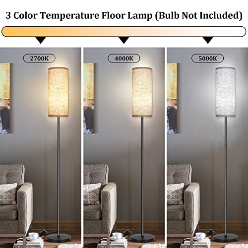 PARTPHONER Boho Floor Lamp for Living Room with 3 Color Temperatures LED Bulb, Standing Lamp Tall Lamp Reading for Bedroom, Office, Kids Room (9W LED Bulb, Rattan & Fabric Shades Included)