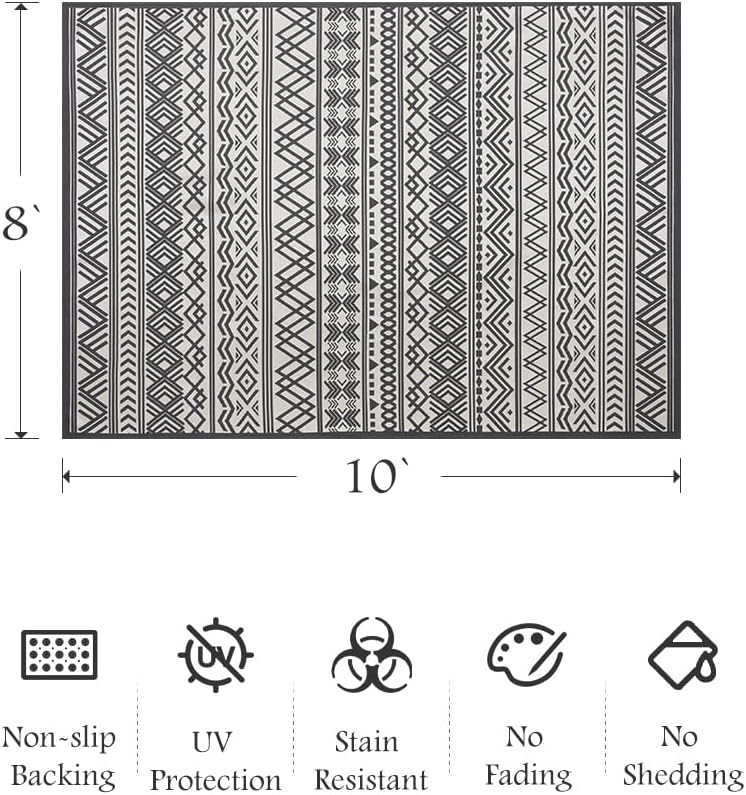 Outdoor Rug Carpet 8x10 ft, Flatweave Textured Outdoor Patio Rug Non Slip Indoor Outdoor Rugs with Rubber Particles Backing Boho Outdoor Area Rug for Patio Deck Front Porch Backyard Balcony