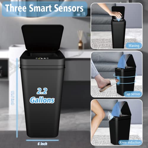 3Pack Bathroom Small Trash Can with Lid, 2.2 Gallon Touchless Automatic Garbage Can Slim Waterproof Motion Sensor Smart Trash Bin for Bedroom, Office, Living Room White/Black/Grey