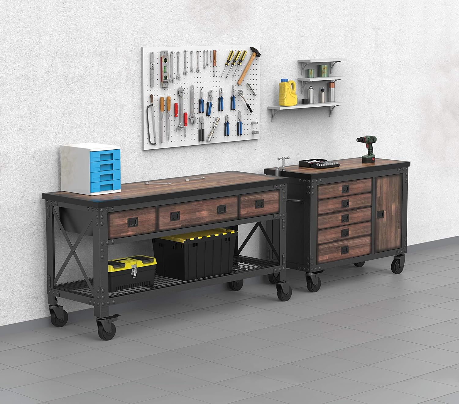 Duramax 48 in. 5-Drawers Garage Rolling Tool Chest with Dark Solid Wood Top