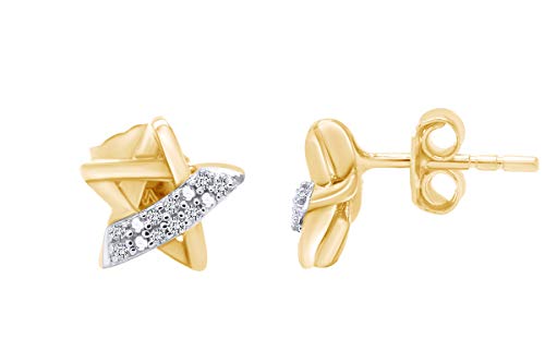 Diamond Accent Star Stud Earrings in 14k Gold Plated Sterling Silver For Women (0.05 Carat, I-J Color, I2-I3 Clarity) Valentine's Day Gift For Her