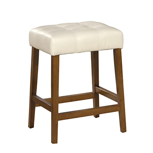 Homepop Home Decor | Upholstered Faux Leather Tufted Square Counter Stool | Backless 24 Inch Stool | Decorative Home Furniture, Ivory