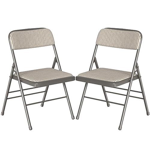 Fabric Padded Folding Chair Set, Metal Steel Foldable Chairs with Upholstered Seat and Back, Folding Chairs for Home & Office, Reception Room Church Wedding Events, 330lbs Capacity (2 Pack, Khaki)