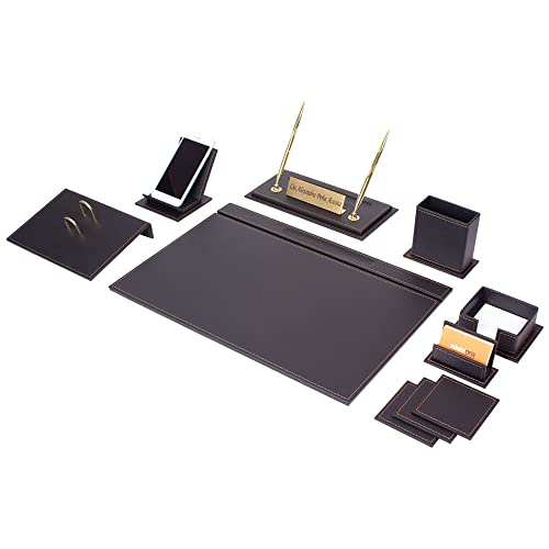 MOOGCO Leather Desk Set-Desk Office Accessories-Office Organizer- Home Office Accessories - Desk Supplies - Desk Storage Organizer -Desk Pad-Storage-12 Pieces -12 PCS (BLACK-WHITESEAM)