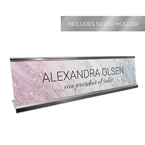 Personalized Floral Name Plate/Custom Floral Desk Sign with Rose Gold Metal Holder/Modern 8